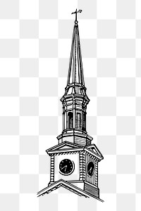 Steeple png sticker architecture illustration, transparent background. Free public domain CC0 image.