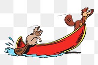 Beavers on boat png sticker wild animal illustration, transparent background. Free public domain CC0 image.