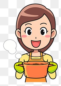 Girl cooking png sticker cartoon character illustration, transparent background. 