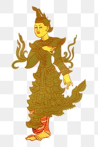 Vintage Myanmar character png sticker, religious illustration, transparent background. Free public domain CC0 image.