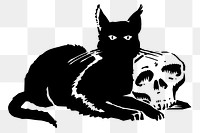 Cat and skull png sticker Halloween illustration, transparent background. Free public domain CC0 image.