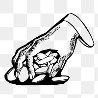 Grabbing coins png sticker hand gesture illustration, transparent background. Free public domain CC0 image.