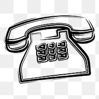 Telephone icon png sticker, black and white illustration, transparent background. Free public domain CC0 image.