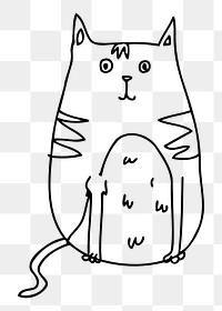 Cat cartoon png sticker, black and white illustration, transparent background. 