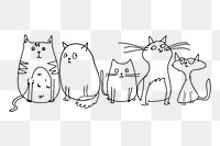 Cat gang  png sticker, black and white illustration, transparent background. Free public domain CC0 image.