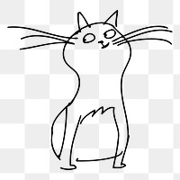 Png cat line art sticker, black and white illustration, transparent background. Free public domain CC0 image.