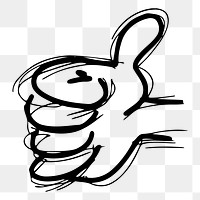 Thumbs up png sticker, black and white illustration, transparent background. Free public domain CC0 image.