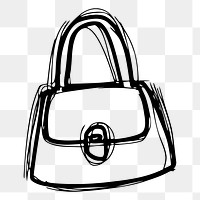 Handbag png sticker, black and white illustration, transparent background. 