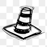 Traffic cone png sticker, black and white illustration, transparent background. Free public domain CC0 image.