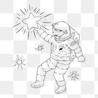 Astronaut png sticker, black and white illustration, transparent background. Free public domain CC0 image.