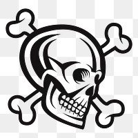 Crossbones skull png sticker, black and white illustration, transparent background. Free public domain CC0 image.