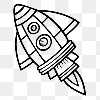 Rocket png sticker, black and white illustration, transparent background. Free public domain CC0 image.
