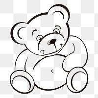 Teddy bear png sticker, black and white illustration, transparent background. Free public domain CC0 image.