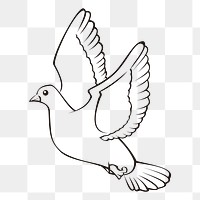 Dove bird png sticker, black and white illustration, transparent background. Free public domain CC0 image.