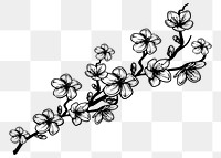 Flower branch  png sticker, black and white illustration, transparent background. Free public domain CC0 image.