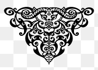 Ornamental  bull png sticker, black and white illustration, transparent background. Free public domain CC0 image.