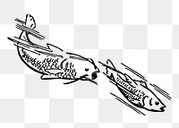 Koi fish png sticker, black and white illustration, transparent background. Free public domain CC0 image.