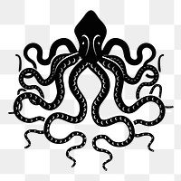 Octopus png sticker, black and white illustration, transparent background. Free public domain CC0 image.