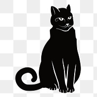 Black cat png sticker, black and white illustration, transparent background. Free public domain CC0 image.