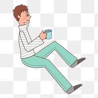 Png man holding coffee cup sticker, transparent background. Free public domain CC0 image.
