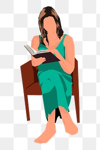 Png woman reading book  sticker, transparent background. Free public domain CC0 image.