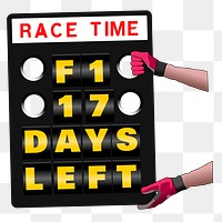 Png racing time board sticker, transparent background. Free public domain CC0 image.