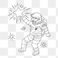 Png astronaut line art sticker, transparent background. Free public domain CC0 image.