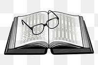 Png eyeglasses on book sticker, transparent background. Free public domain CC0 image.