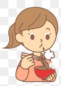 Png cartoon girl eating sticker, transparent background. Free public domain CC0 image.