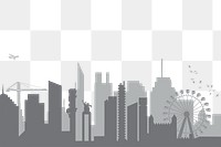 Silhouette cityscape png sticker, transparent background. Free public domain CC0 image.