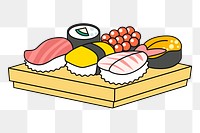 Sushi platter png sticker Japanese food illustration, transparent background. Free public domain CC0 image.