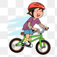 Boy ride a bike png sticker cartoon character illustration, transparent background. Free public domain CC0 image.