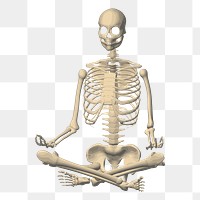 Meditating skeleton png sticker Halloween illustration, transparent background. Free public domain CC0 image.