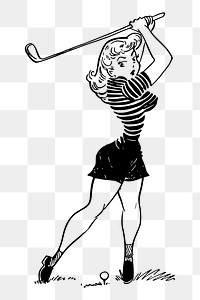 Female golfer png sticker cartoon character illustration, transparent background. Free public domain CC0 image.