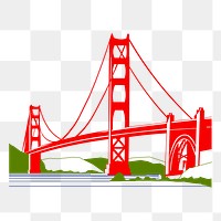 Golden gate bridge png sticker USA famous landmark illustration, transparent background. Free public domain CC0 image.