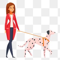 Woman png sticker walk a dog illustration, transparent background. Free public domain CC0 image.