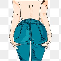 Woman in jeans png sticker street fashion illustration, transparent background. Free public domain CC0 image.