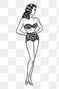 Woman in bikini png sticker retro fashion illustration, transparent background. Free public domain CC0 image.