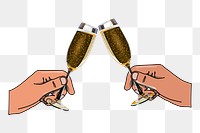 Clinking champagne glasses png sticker drink illustration, transparent background. Free public domain CC0 image.