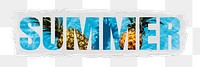 Summer png word sticker typography, pineapple in a swimming pool, ripped paper in transparent background