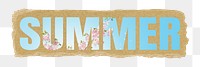 Summer png word sticker typography, cherry blossom tree, torn paper in transparent background