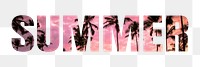 Summer png word sticker typography, sunset at the beach in transparent background