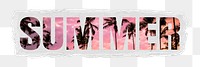 Summer png ripped paper sticker, sunset at the beach in transparent background