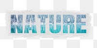 Nature png word sticker typography, winter landscape, torn paper in transparent background