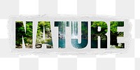 Nature png ripped paper sticker, forest waterfall, transparent background