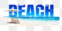 Beach png word sticker, blue design on transparent background