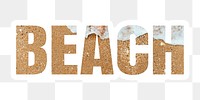 Beach png typography, beige sand with water waves, transparent background