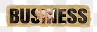 Business png word, people shaking hands, transparent background, torn paper collage element