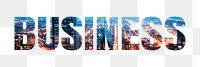 Business png word, downtown city lights, transparent background