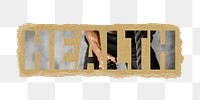 Health png word sticker typography, man exercising with a battle rope, transparent background, torn paper collage element